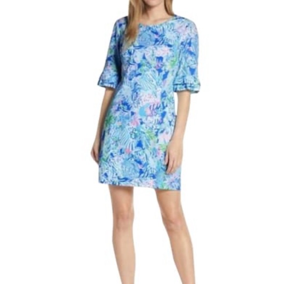 Lilly Pulitzer Dresses & Skirts - Lilly Pulitzer Fiesta Stretch Dress Coastal Blue Lion turquoise white pink